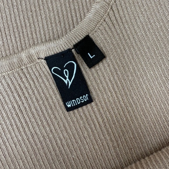 Windsor Tan Ribbed Midi Slit Dress | Size L - Picture 7 of 7